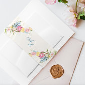 青フランスのフローラモノグラムヴィンテージクレスト結婚ズ 招待状ベリーバンド