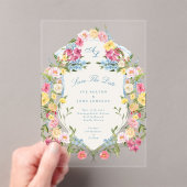 青フランスのフローラヴィンテージのcrest日付の保存 アクリル招待状 (インサイチュ (ポータブル))