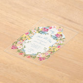 青フランスのフローラヴィンテージのcrest日付の保存 アクリル招待状 (レイダウン)