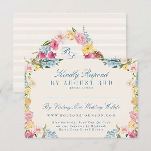 青フランスのフローラヴィンテージオンラ結婚インのWebサイト 出欠カード (正面/裏面)