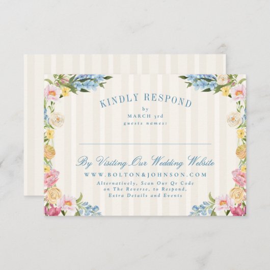 青フランスのフローラヴィンテージオンラ結婚インのWebサイト 出欠カード (正面/裏面)