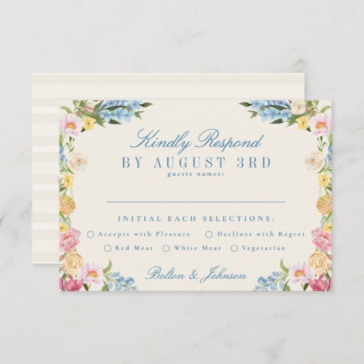 青フランスのヴィンテージオンラ結婚インのWebサイト 出欠カード (正面/裏面)