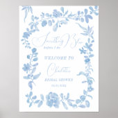 青フランスのヴィンテージフローラ歓迎ブライダルシャワー ポスター (正面)