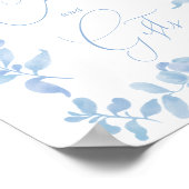 青フランスのヴィンテージフローラ署名ブライダルシャワー ポスター (角)