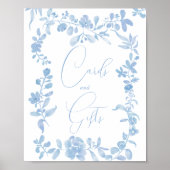 青フランスのヴィンテージフローラ署名ブライダルシャワー ポスター (正面)