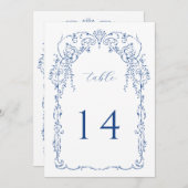 青フランスのヴィンテージ植物枠テーブル番号 プログラム (正面/裏面)