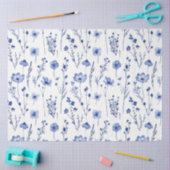 青フランスの園ワイルドフラワーパターン 薄葉紙 (クラフト)