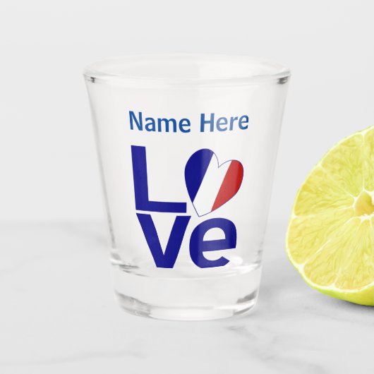 青フランスの愛ハートパーソナライズされた旗 ショットグラス (正面)