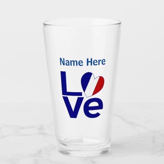 青フランスの愛ハートパーソナライズされた旗 タンブラーグラス (正面)