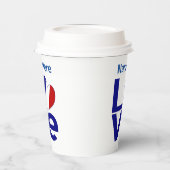 青フランスの愛ハートパーソナライズされた旗 紙コップ (左)