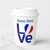 青フランスの愛ハートパーソナライズされた旗 紙コップ (裏面)