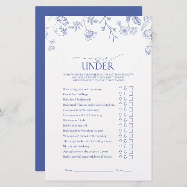 青フランスの白のビクトリアンブライダルシャワー (正面/裏面)