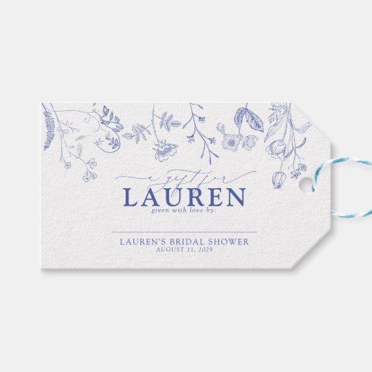 青フランスの白シャワービクトリアンノーラップ ギフトタグ (正面(横))