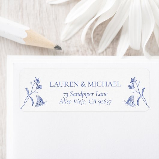 青フランスの白シャワービクトリアン差出人住所 ラベル (インサイチュ)