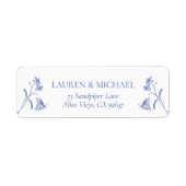 青フランスの白シャワービクトリアン差出人住所 ラベル (正面)