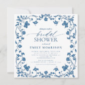 青フランスの白フローラビクトリアンブライダルシャワー 招待状 (正面)