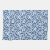 青フランスの白フローラルパターン植物性シック キッチンタオル (横)
