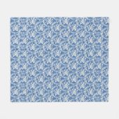 青フランスの白フローラルパターン植物性シック フリースブランケット (正面(横))