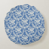 青フランスの白フローラルパターン植物性シック ラウンドクッション (裏面)