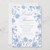 青フランスの白ヴィンテージフローラブライダルシャワー 招待状 (正面)