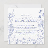 青フランスの色と白の仮想ビクトリアンシャワー 招待状 (正面)