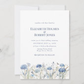 青フランスの色のガーデンワイルドフラワー結婚ズ 招待状 (正面)