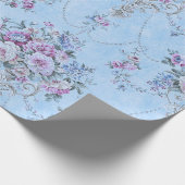 青フランスの色の白いビクトリアンスタイルフローラの分離 ラッピングペーパー (角)