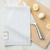 青フランスの色の（紋章の）フラ・ダ・リストライプスクリプトモノグラム キッチンタオル (四つ折り)