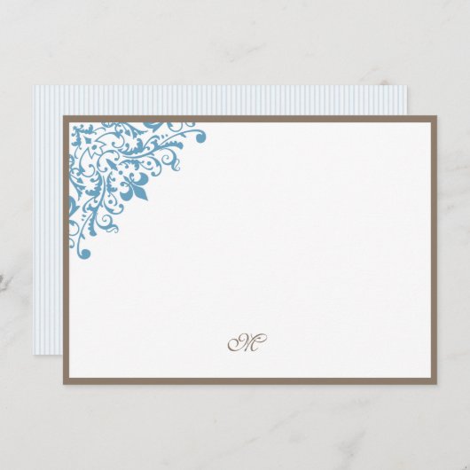 青フランスの色の(紋章の)フラ・ダ・リストライプスクリプトモノグラム ノートカード (正面/裏面)