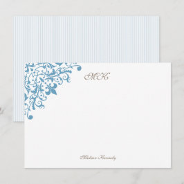 青フランスの色の（紋章の）フラ・ダ・リストライプスクリプトモノグラム ノートカード