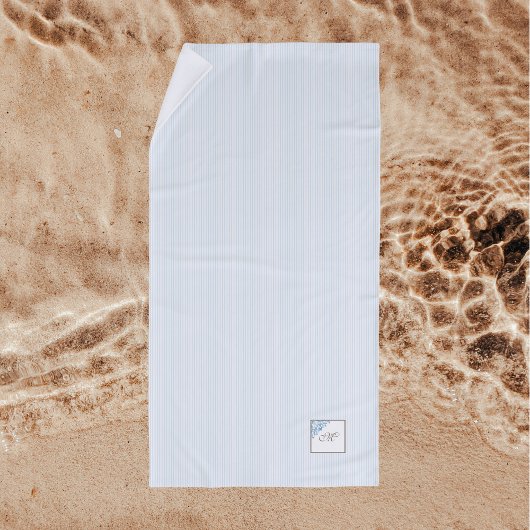 青フランスの色の（紋章の）フラ・ダ・リストライプスクリプトモノグラム ビーチタオル