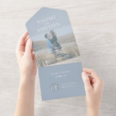 青フランスの色 |ブラシ付きオーバーレイ結婚ズ オールインワン招待状 (貼ってはがせる)