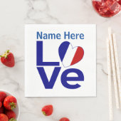 青フランスの色LOVEハートフラグパーソナライズされたパーティー スタンダードランチョンナプキン (インサイチュ)