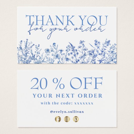 青フランスの野感謝してい花は割引カード (正面&裏面)