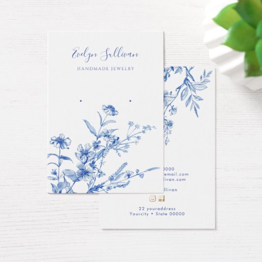 青フランスの野花イヤリング表示カード (デスク)