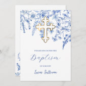 青フランスの野花洗礼 招待状 (正面/裏面)