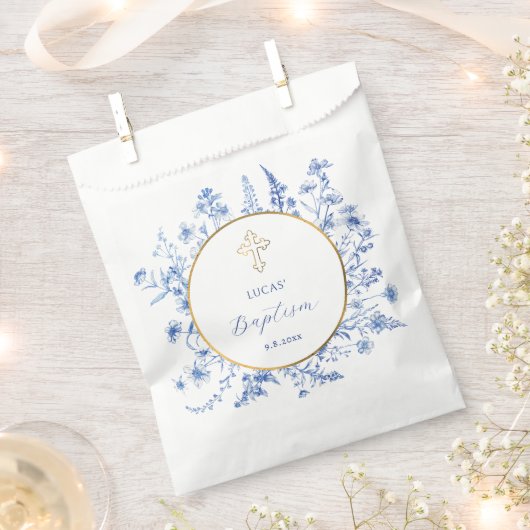 青フランスの野花金ゴールドサークル洗礼 フェイバーバッグ (クリップ留めされた状態)