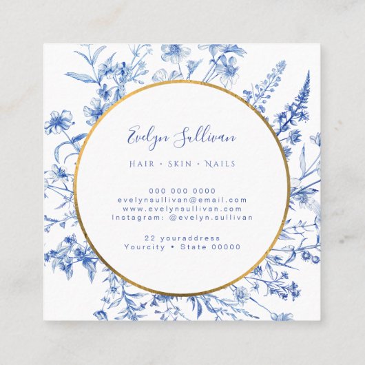 青フランスの野花金ゴールド円名刺 スクエア名刺 (裏面)