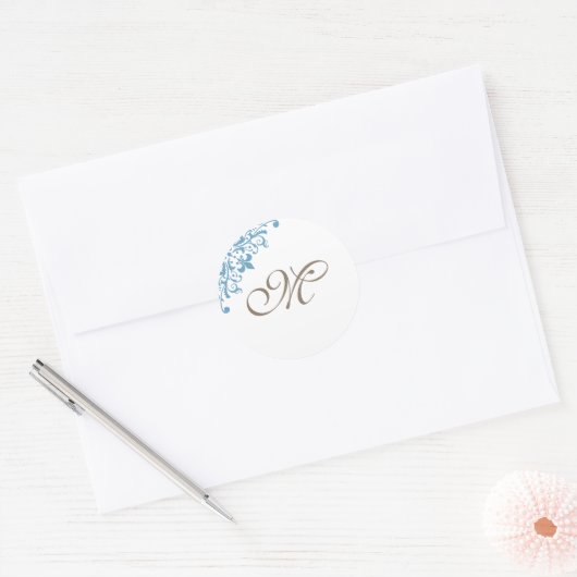 青フランスの（紋章の）フラ・ダ・リイニシャルスクリプトモノグラム ラウンドシール (封筒)