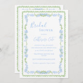 青フローラお洒落ブライダルシャワー 招待状 (正面/裏面)