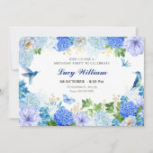 青フローラのエレガント誕生日 招待状 (正面)