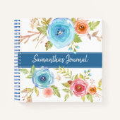 青フローラの水色カスタムのスクリプト名の正方形 ノートブック (正面)