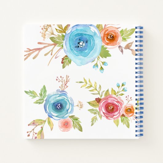 青フローラの水色カスタムのスクリプト名の正方形 ノートブック (裏面)