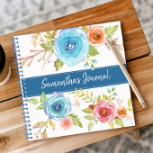 青フローラの水色カスタムのスクリプト名の正方形 ノートブック