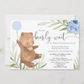 青フローラの緑のクマの男の子バルーンシャワー 招待状 (正面)