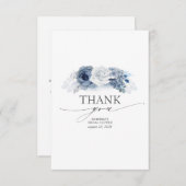 青フローラエレガントブライダルシャワーサンキューカード 招待状 (正面/裏面)