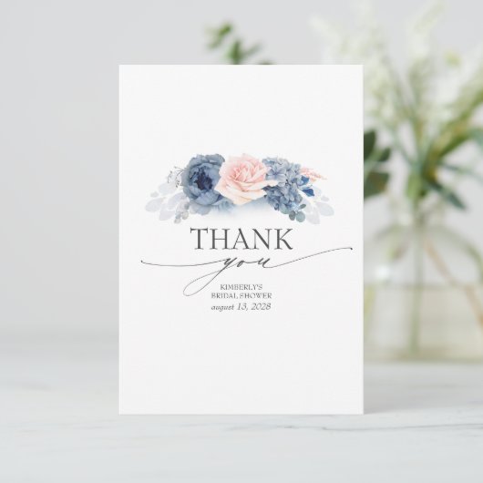 青フローラエレガントブライダルシャワーサンキューカード 招待状 (スタンド正面)