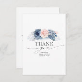 青フローラエレガントブライダルシャワーサンキューカード 招待状 (正面/裏面)