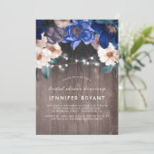 青フローラストリングライトの素朴ブライダルシャワー 招待状 (スタンド正面)