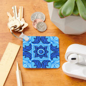 青フローラタイルパターンヴィンテージ 地中海の キーホルダー